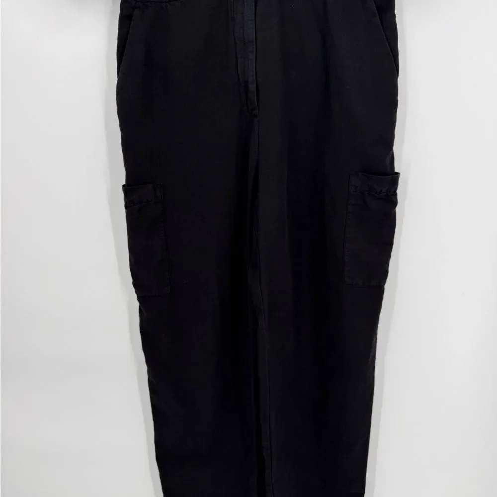 ZARA Linen Blend Button Front Utility Jumpsuit in Black | Medium